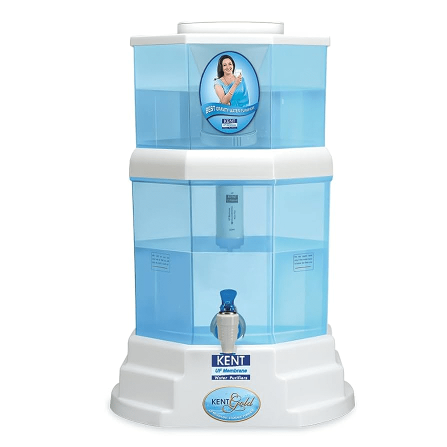 KENT Gold Gravity Water Purifier | UF Technology Based | Non-Electric & Chemical Free | Counter Top | 20L Storage | White