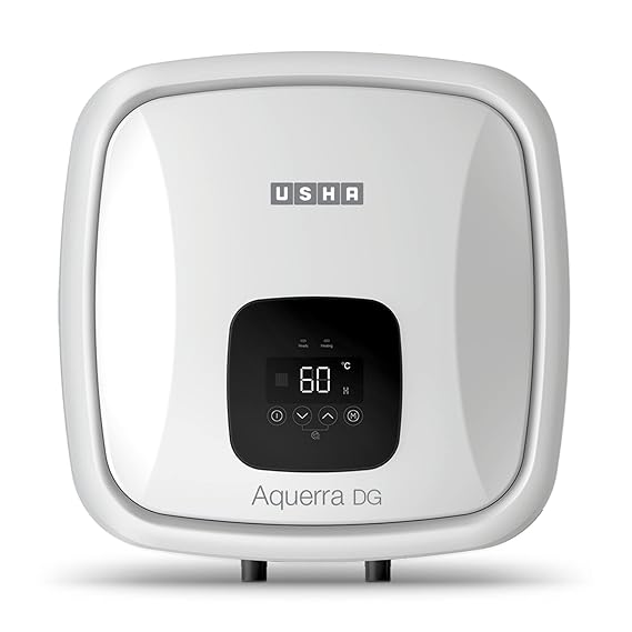 Usha Aquerra DG 15L 5-Star Digital Storage Water Heater (White) with Remote Control, Wall-Mounted Design – Energy Efficient and Convenient.