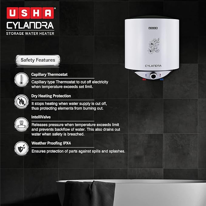 USHA 25 L Storage Water Geyser (Cylandra, Grey)
