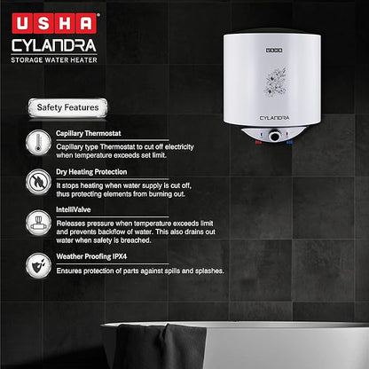 USHA 25 L Storage Water Geyser (Cylandra, Grey)