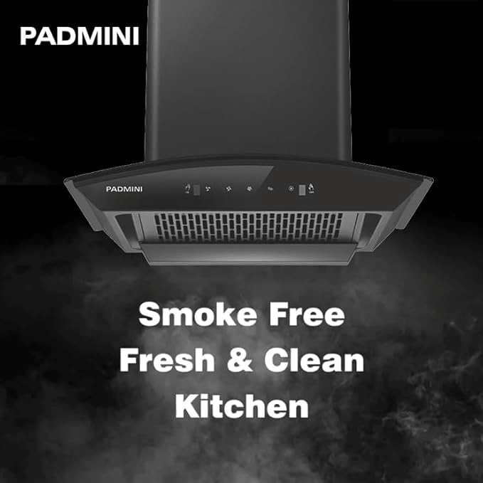 Padmini Essentia Delta 60 Auto Auto Clean Wall and Ceiling Mounted BLACK 1450 CMH Chimney