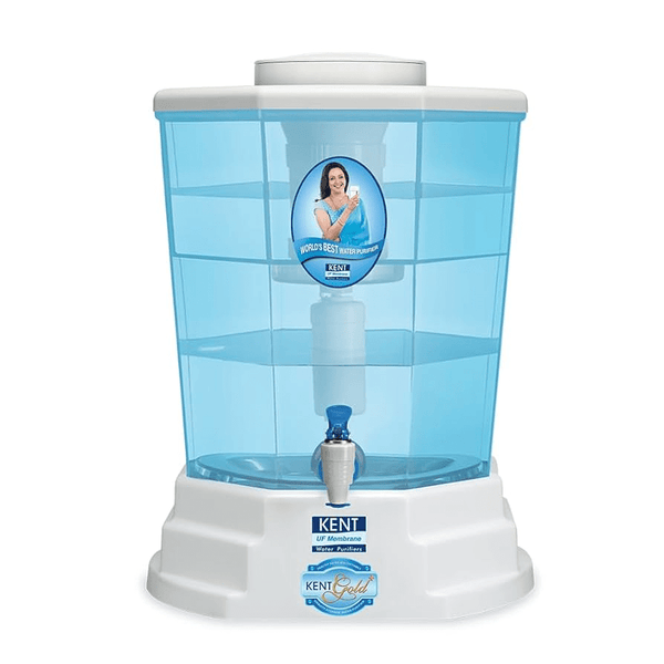 KENT Gold Gravity Water Purifier | UF Technology Based | Non-Electric & Chemical Free | Counter Top | 20L Storage | White