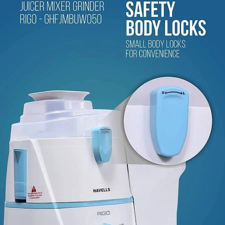HAVELLS RIGO 500W Juicer Mixer Grinder 2 JAR (White & Light blue))  (Rigo | 2 Jars | white and blue)