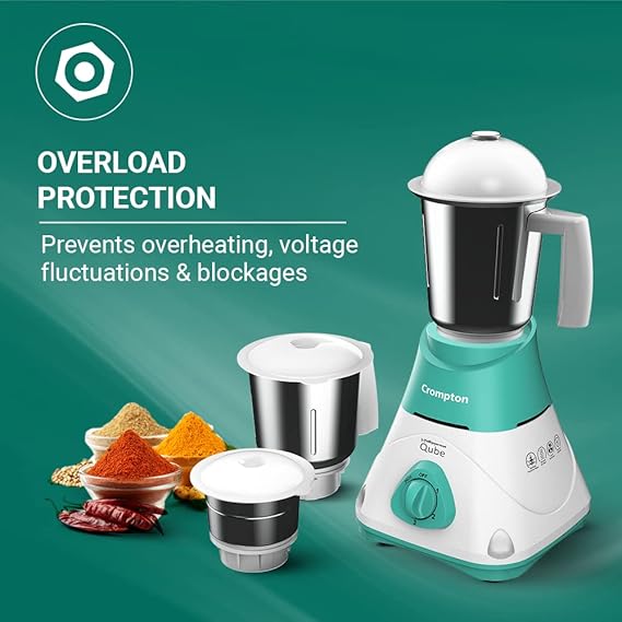 Crompton qube 750 W Mixer Grinder  (QUBE 750X Mixer Grinder with MaxiGrind with 5 year warranty | 3 Jars | White, Green)