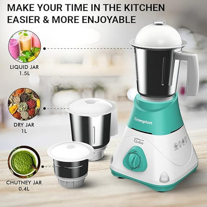Crompton qube 750 W Mixer Grinder  (QUBE 750X Mixer Grinder with MaxiGrind with 5 year warranty | 3 Jars | White, Green)