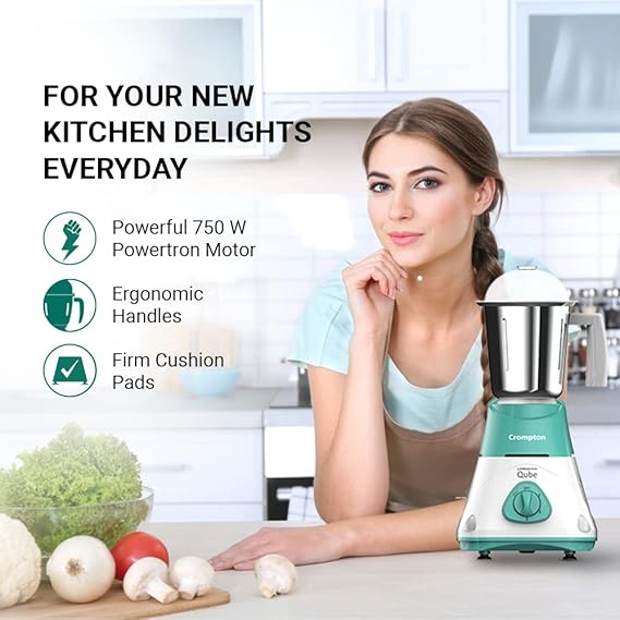 Crompton qube 750 W Mixer Grinder  (QUBE 750X Mixer Grinder with MaxiGrind with 5 year warranty | 3 Jars | White, Green)