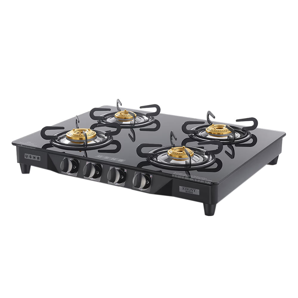 USHA Ebony GS4 001 Glass Manual Gas Stove  (4 Burners)