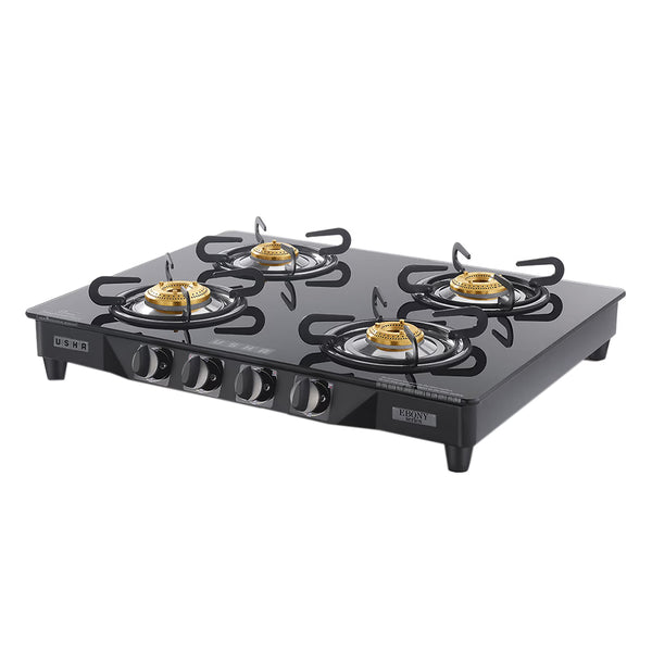 USHA Ebony GS4 001 Glass Manual Gas Stove  (4 Burners)