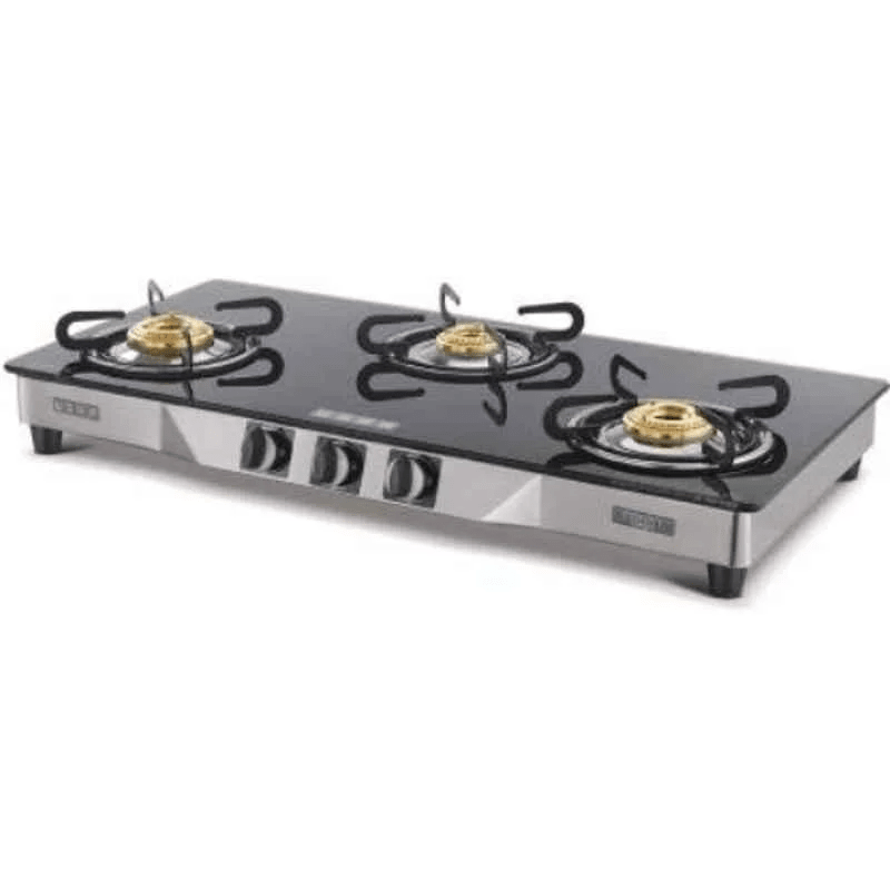 USHA EBONY NEO 3003 SS 3BURNER Glass Manual Gas Stove  (3 Burners)