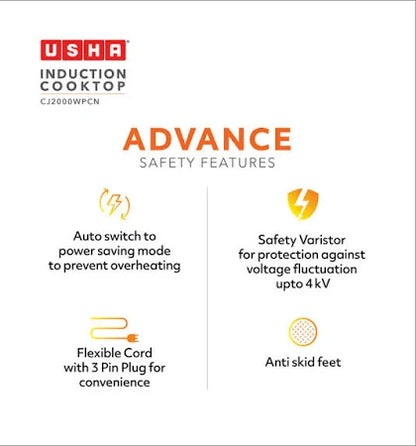 USHA 2000 W Induction Cooktop Push Button  (Black, CJ2000WPC)