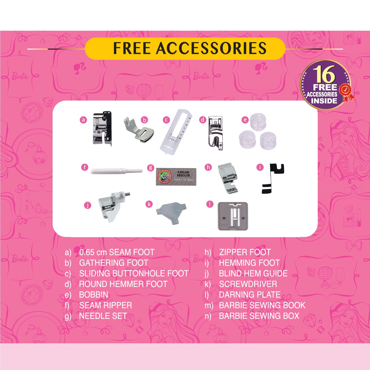 USHA My Fab Barbie Electric Sewing Machine  ( Built-in Stitches 21)