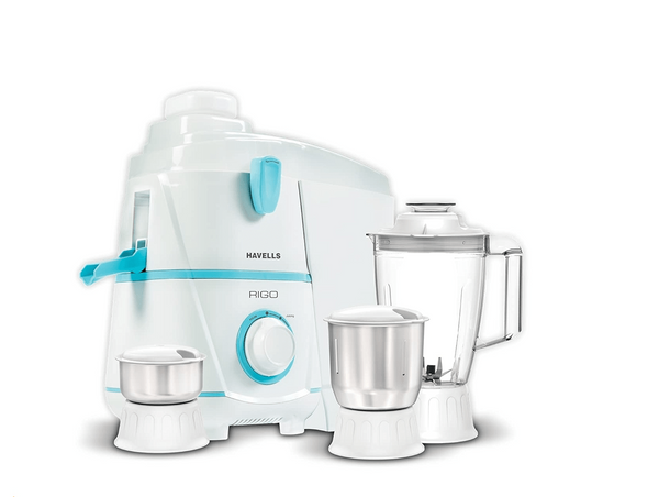 HAVELLS RIGO 500W Juicer Mixer Grinder 2 JAR (White & Light blue))  (Rigo | 2 Jars | white and blue)