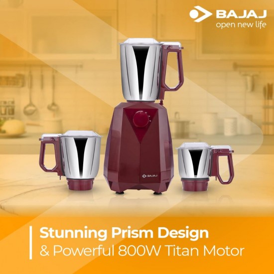 BAJAJ Juvel Mixer Grinder (MAROON) 240 W Mixer Grinder  (410554 | 3 Jars | Maroon)