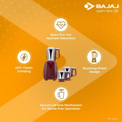 BAJAJ Juvel Mixer Grinder (MAROON) 240 W Mixer Grinder  (410554 | 3 Jars | Maroon)