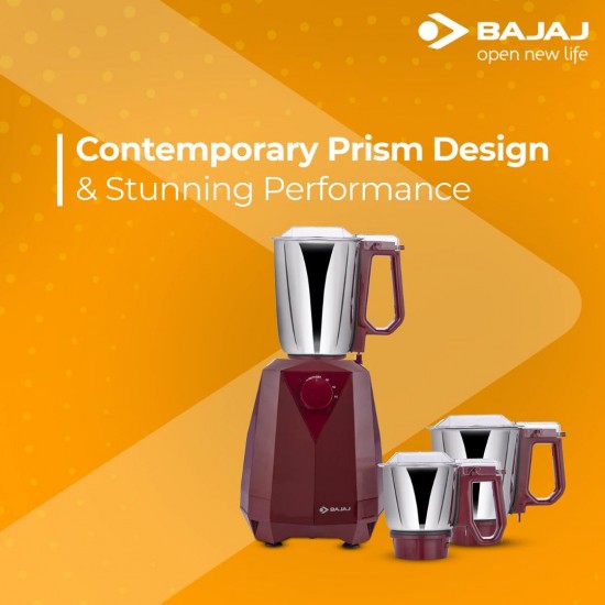 BAJAJ Juvel Mixer Grinder (MAROON) 240 W Mixer Grinder  (410554 | 3 Jars | Maroon)