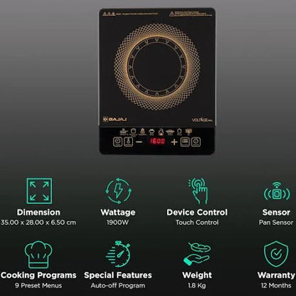 BAJAJ 1900 W Induction Cooktop Touch Panel  (Black, ICX 190FS)