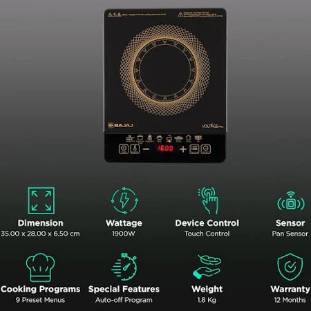 BAJAJ 1900 W Induction Cooktop Touch Panel  (Black, ICX 190FS)