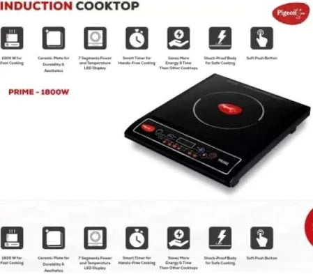 Pigeon 1800 W Induction Cooktop Push Button  (Black, Prime 15794)