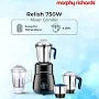 Morphy Richards 750w 750 W Mixer Grinder  (Relish 750w 4 Jars Mixer Grinder | 4 Jars | Black and Blue)