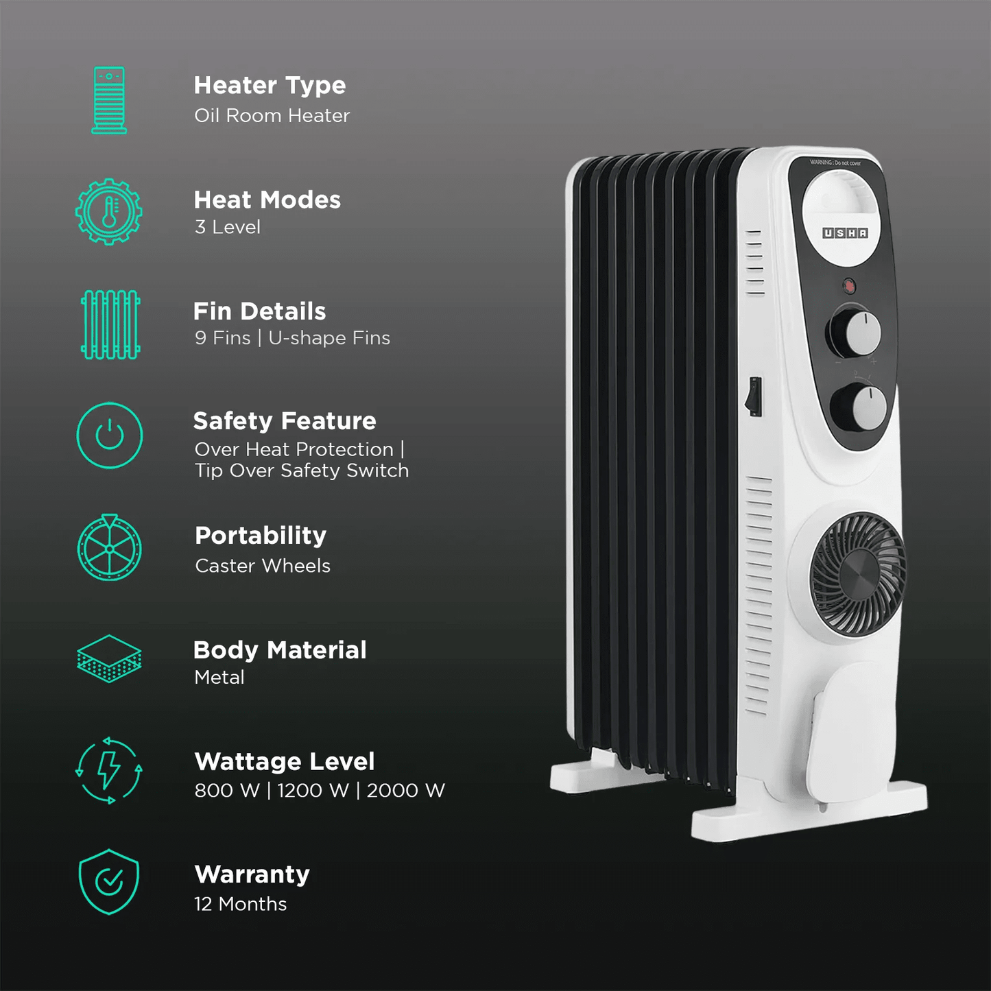 USHA OFR 4209 FU PTC Oil Filled Room Heater