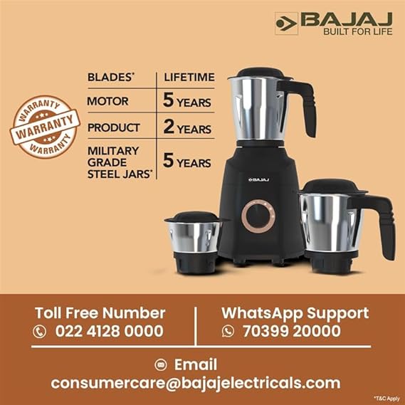 BAJAJ ?Military Series Finesse 750W Midnight Black 750 W Mixer Grinder  (?Military Series Finesse 750W Midnight Black | 3 Jars | Black)