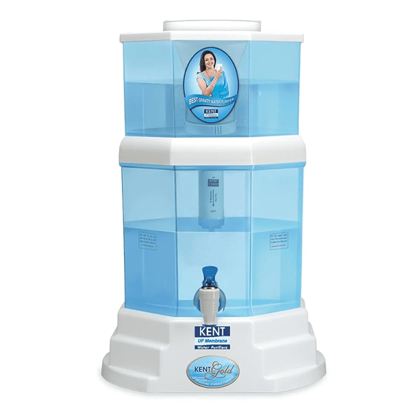 KENT Gold Gravity Water Purifier | UF Technology Based | Non-Electric & Chemical Free | Counter Top | 20L Storage | White
