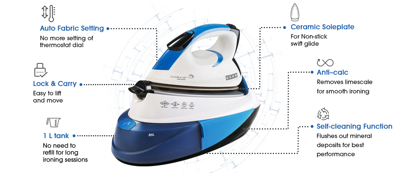 USHA Tene Pro 5000 2600 W Steam Iron  (White, Blue)